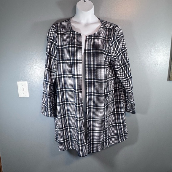 SHEIN Curve Black White Plaid Open Front Cardigan Duster 4XL - Picture 3 of 11